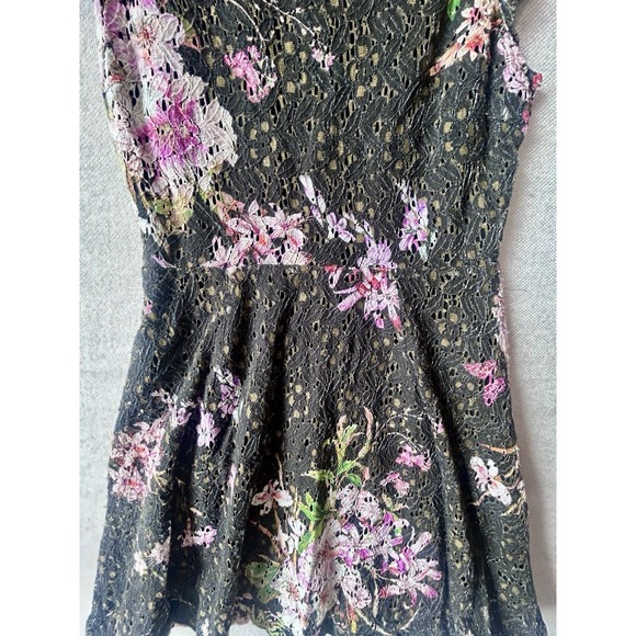 Anthropologie Eri + Ali Nevaeh Floral Lace Dress Black Pink Ruffle Fit Flare 4P - Picture 8 of 13